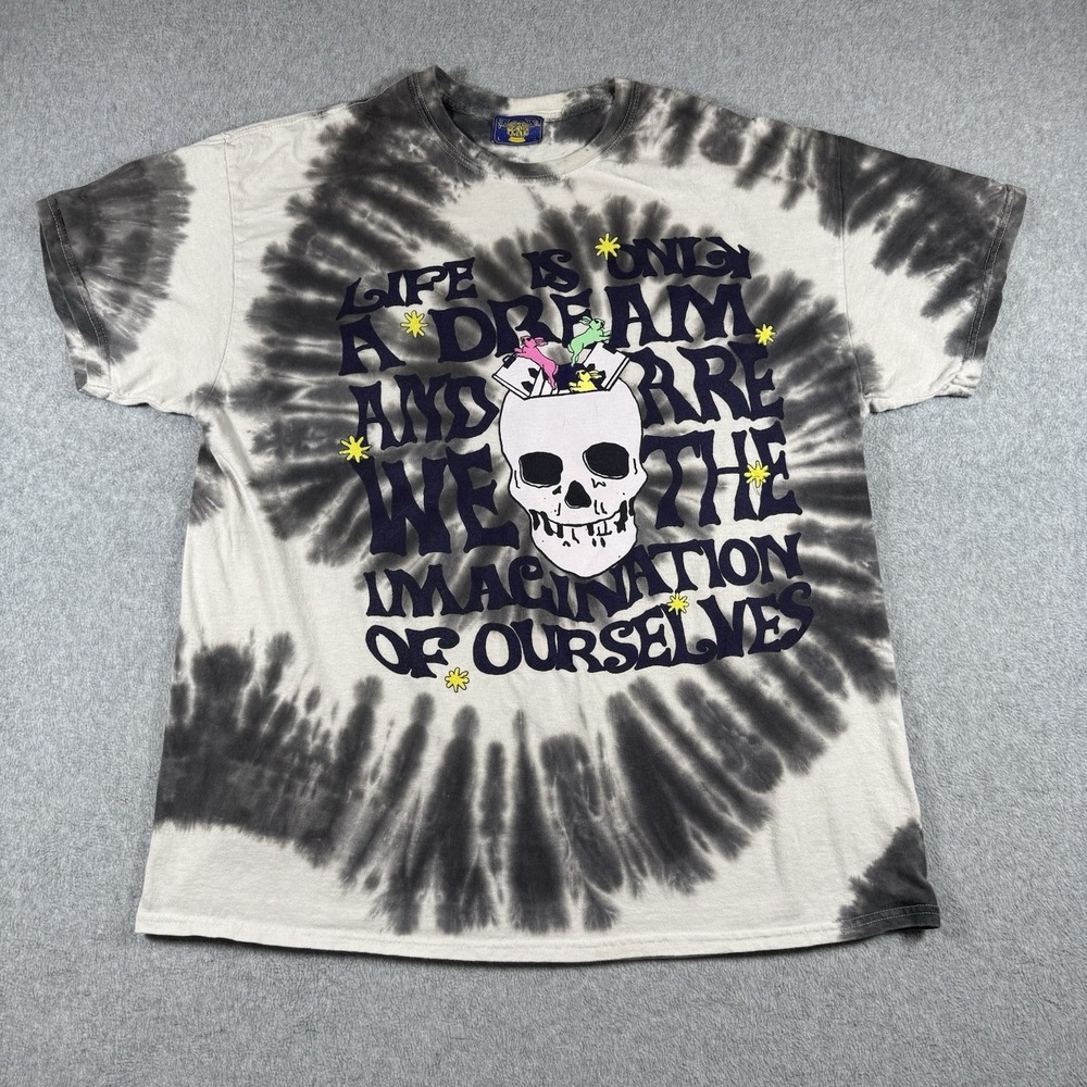 Coney Island Picnic Skull Tie Dye Graphic T-Shirt Black White Size L